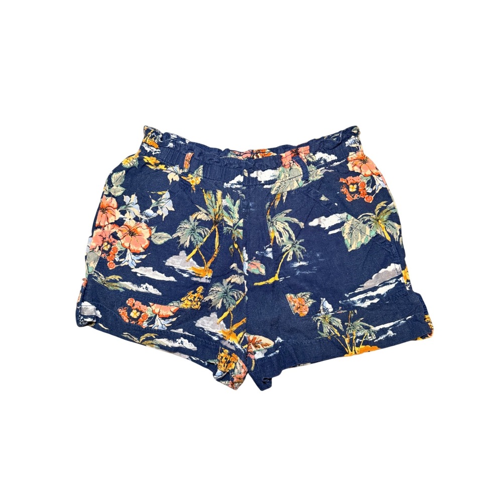 Linen Blend Shorts Tropical Print Summer Beach Lightweight Relaxed Time & Tru L